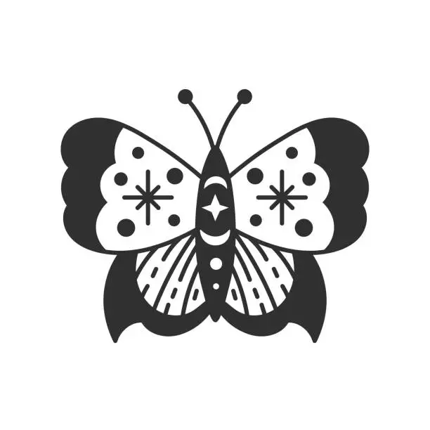 Vector illustration of Celestial butterfly with stars doodle