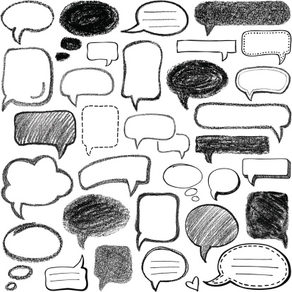 Set of drawing speech bubbles, different variations.