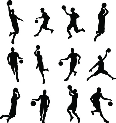 A set of highly detailed high quality Basketball player silhouettes. Vector file is eps 10
