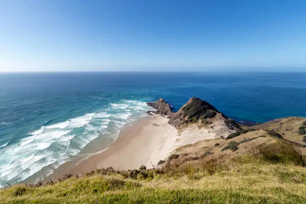 Cape Reinga Northernmost Point of New Zealand, nature landmark in Te Paki Reserve and poupular must-see tourist destination in Northlands, New Zealand