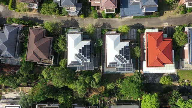 Sustainable villa area rooftop solar panels