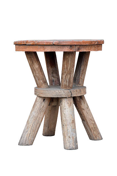 istock Old wooden stool isolated on white background 177182651