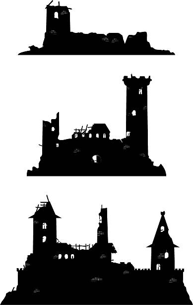 ilustraciones, imágenes clip art, dibujos animados e iconos de stock de ruinas del castillo - en ruinas