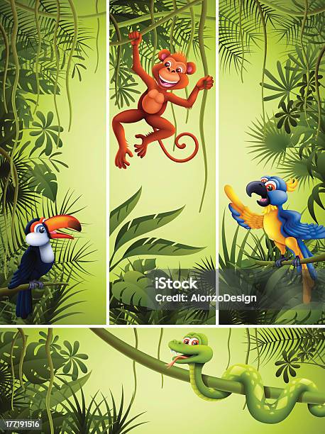 Jungle Banners Stock Illustration - Download Image Now - Ape, Cartoon, Monkey