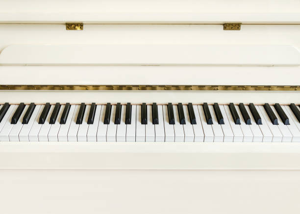 istock White piano. Piano keys close up, space for text. Piano keyboard 1771936294