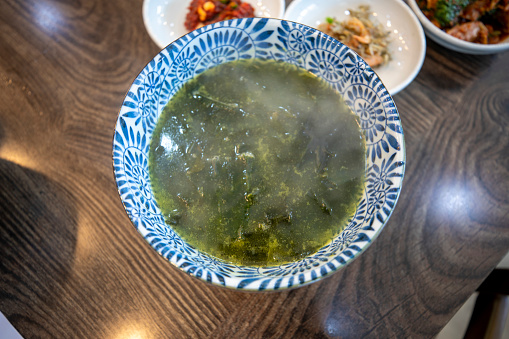This is seaweed soup, a delicious Korean food.
