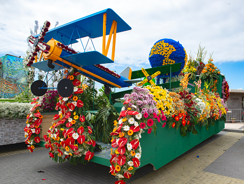 Flower arrangements on the carnival float of the Madeira Flower Festival Parade