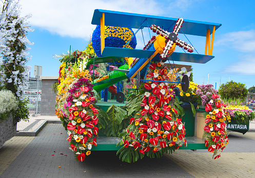 Flower arrangements on the carnival float of the Madeira Flower Festival Parade