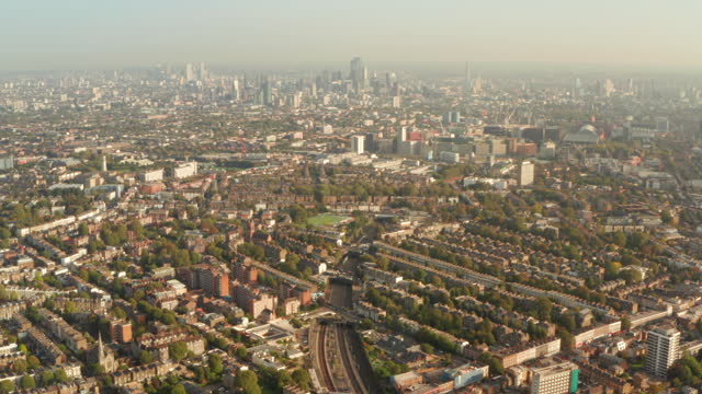 Aerial shot over Kentish Town towards central London