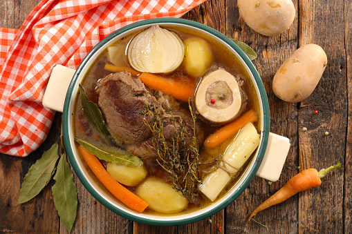 beef stew with broth and vegetables