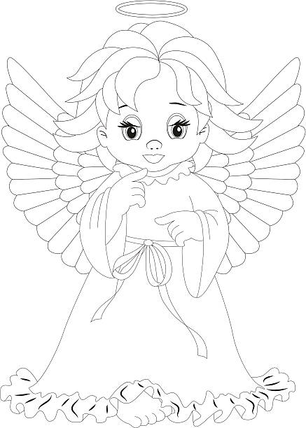 little angel angel isolated on white background Coloring page winged cherub stock illustrations