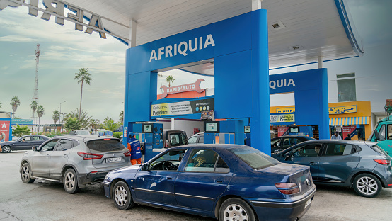 Casablanca, Morocco - 9 September 2022: Afriquia gas station operated by Akwa Group. They provide a range of services, including fueling for both gasoline and diesel vehicles.