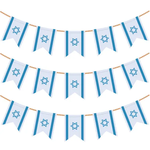 Vector illustration of Set of Israel flag on the ropes