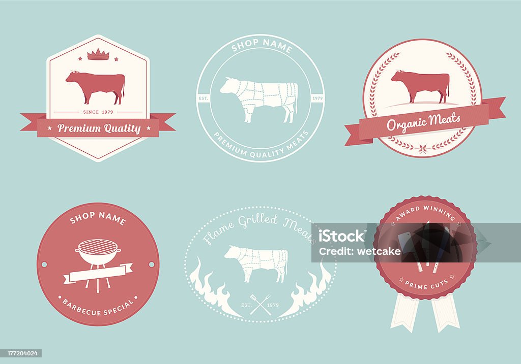Talho de carne de bovino Designs, colecção - Royalty-free Carne arte vetorial