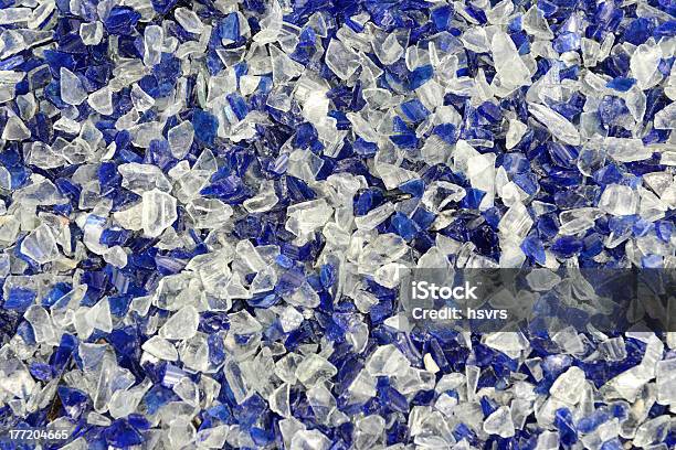 Broken Glass Blue Shards Ready For Recycling Stock Photo - Download Image Now - Destruction, Merchandise, Backgrounds