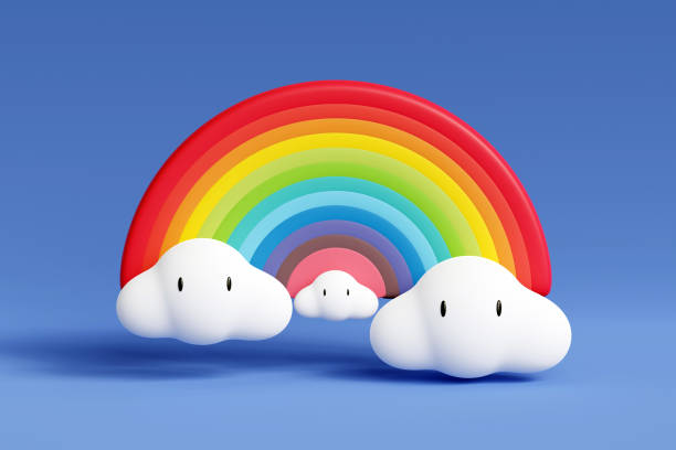 istock 3D render rainbow icon in cute style on blue background. 1772071598