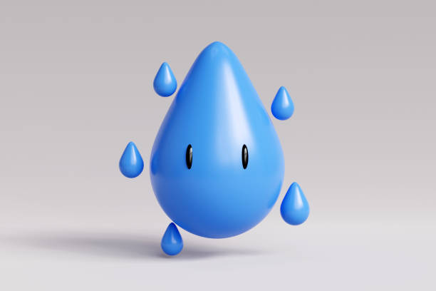 Water drop group weather icon in cute style on blue background. 3D rendering.