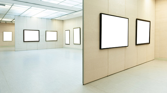 blank picture frames in gallery, clipping path included