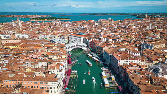 Hyper lapse Footage Heading to Rialto Bridge, oldest of the four bridges spanning the Grand Canal in Venice Connecting the sestieri of San Marco and San Polo, Italy