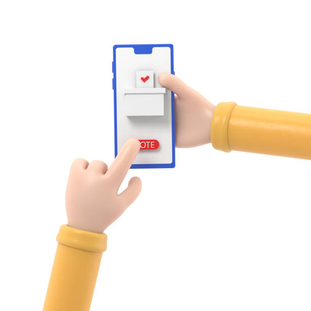 istock Online voting concept. 3d illustration flat design style. A man holds a smartphone in his hand. Make your choice. Bulletin,puts in ballot box. Election vote. Politics poll. 1772115703