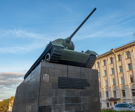 Minsk, Belarus. October 15 2023 Monument to the T34 liberator tank in Minsk