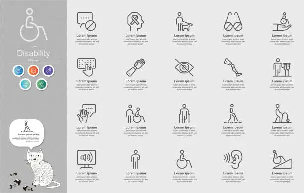 Vector illustration of Disability Line Icons Content Infographic