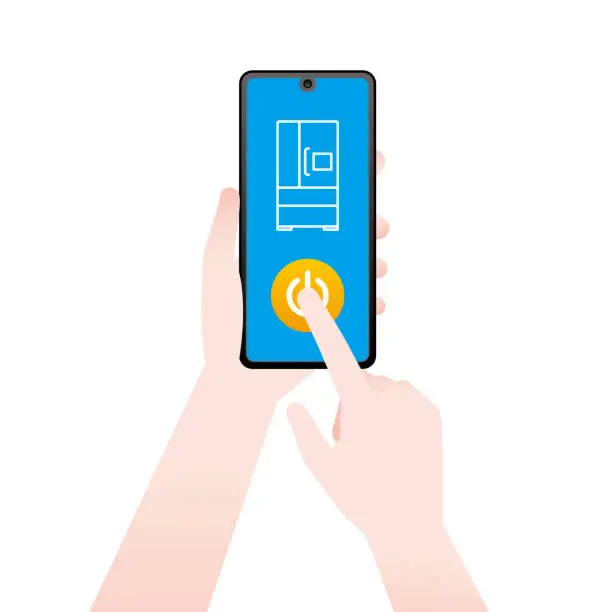 Vector illustration of Simple illustration_Iot, operation, hand, refrigerator