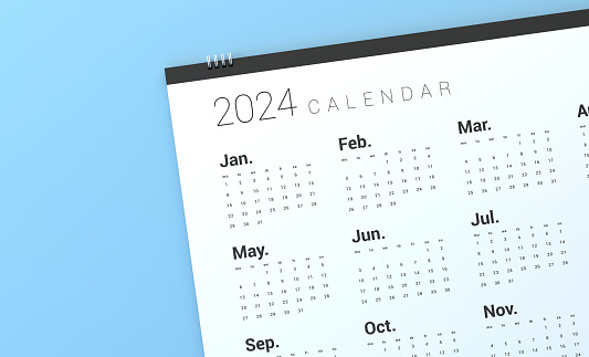 2024 Calendar On Blue Background. Planning and Organization.