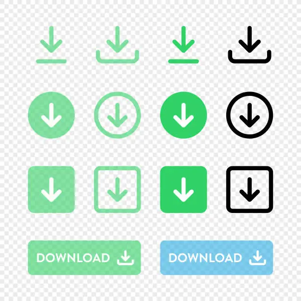 Vector illustration of Download Button Set Vector Design on Transparent Background.