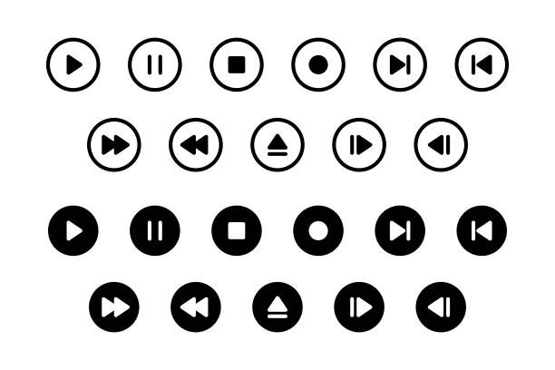 zestaw przycisków odtwarzacza multimedialnego projekt wektorowy. - dvd player computer icon symbol icon set stock illustrations