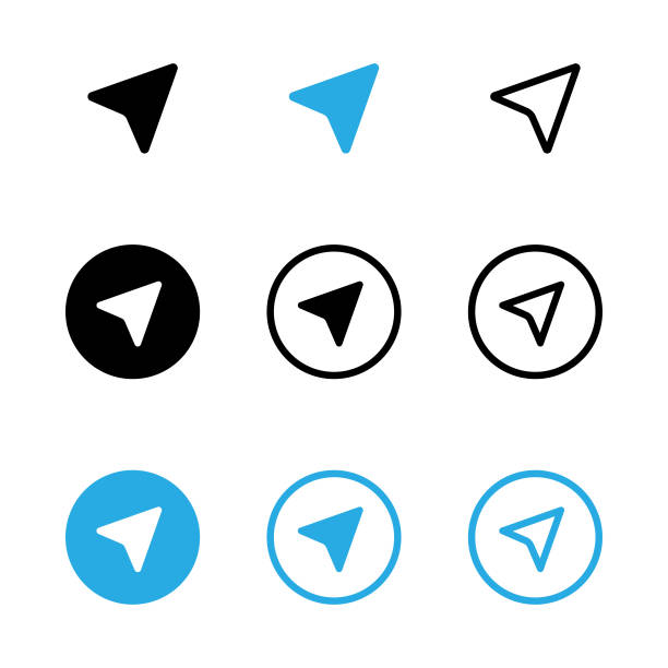 gps- oder navigationspfeil-icon-set vektordesign. - zirkel stock-grafiken, -clipart, -cartoons und -symbole