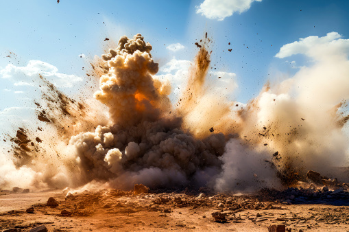 Industrial detonator blasting on the construction site in the middle east