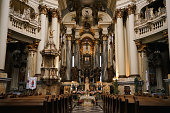 The interior of the Greek Catholic Church, throne, iconostasis and other church objects. Ukraine. Lviv