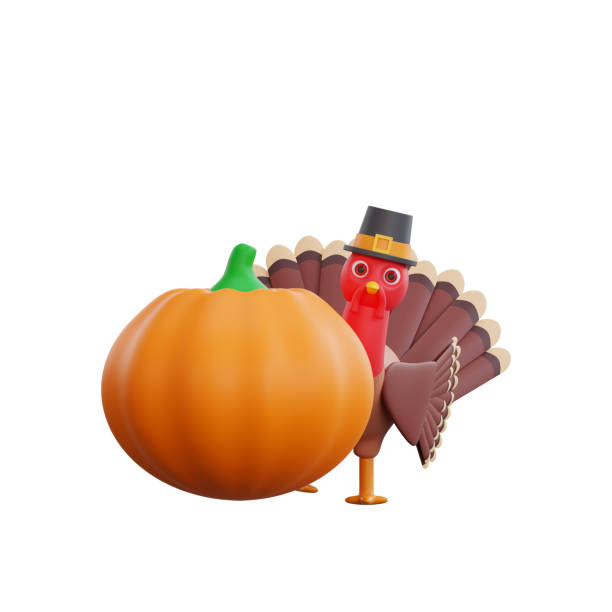 istock 3D Thanksgiving turkey hiding behind a big pumpkin 1772183647