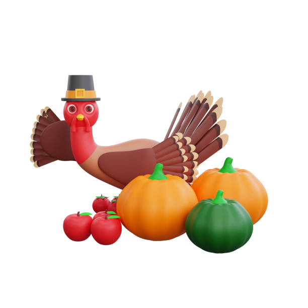 istock 3d Thanksgiving Turkey say hello with Vegetables around 1772183653