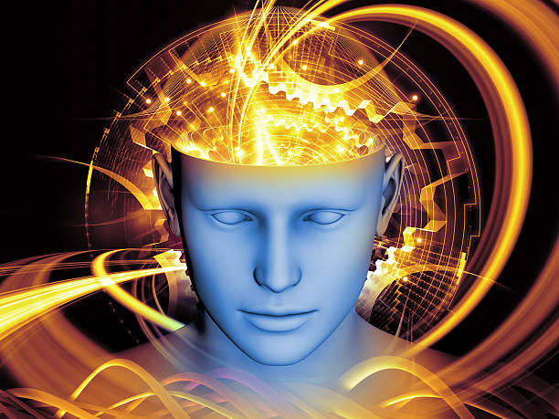 istock Blue human with head open, releasing yellow brain abstract 177220335