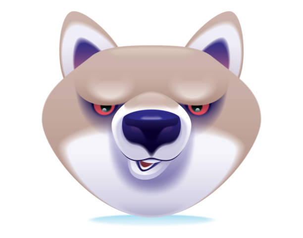 재미 있은 늑대 머리 아이콘 - wolf mascot vector gray wolf stock illustrations