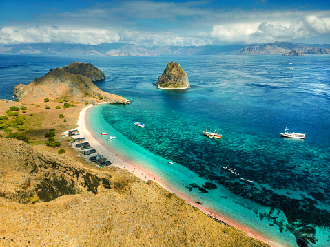 Aerial View Pink Beach Komodo Island Indonesia