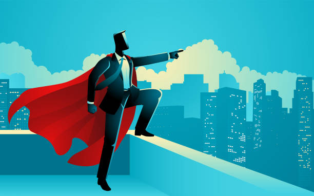 istock Superhero businessman standing triumphantly atop a skyscraper, pointing towards the city skyline 1772237307