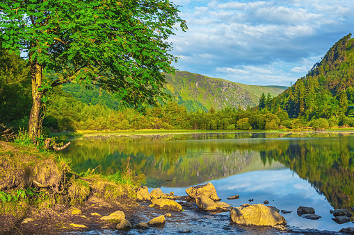Lower Lake of Glendalough: A Tranquil Haven Nestled in the Wicklow Mountains, Reflecting the Beauty of Nature