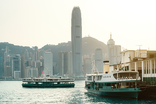 Hong Kong city; seaview at Kowloon part of town; shot from Hong Kong Island;