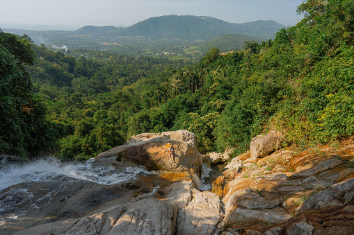 Scenic view of tropical waterfall on Ko Samui island