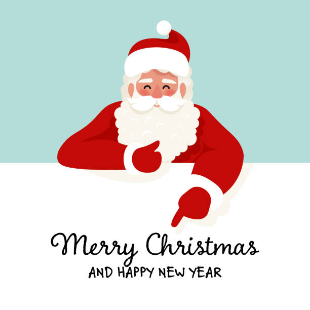 istock Santa Claus with white banner. Merry Christmas Greeting Cart. Cute Vector illustration in cartoon flat style 1772254038
