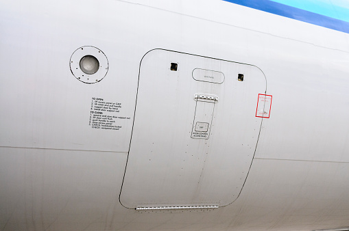 Luggage hold doors on the lower fuselage of short range passenger aeroplane