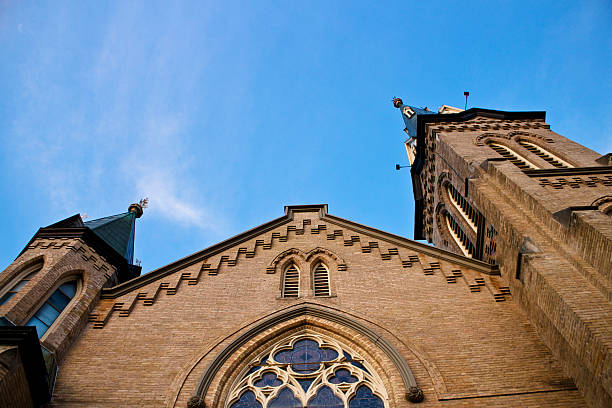 istock Looking up to a church 177227750