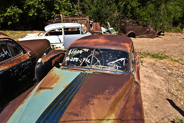 junk yard with old beautiful oldtimers on the route 89