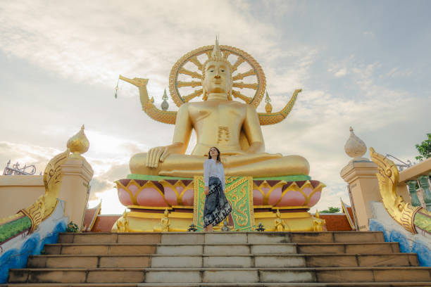 istock Cheerful woman exploring in Big Buddha Temple in Koh Samui 1772281032