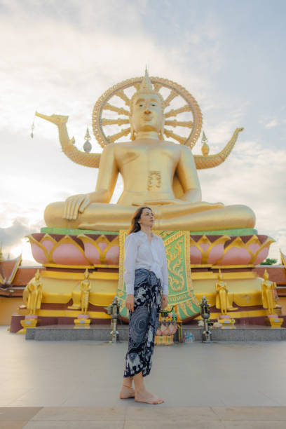 istock Cheerful woman exploring in Big Buddha Temple in Koh Samui 1772281035