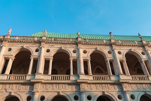 Palladian Basilica in Vicenza, Italy . Gothic balcony with arches