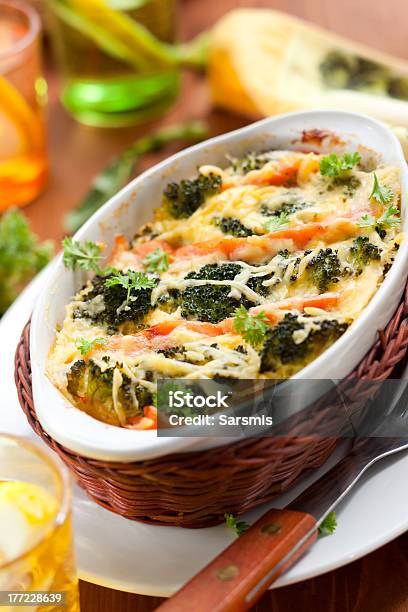 Broccoli And Salmon Gratin Stock Photo - Download Image Now - Casserole, Gratin, Salmon - Seafood